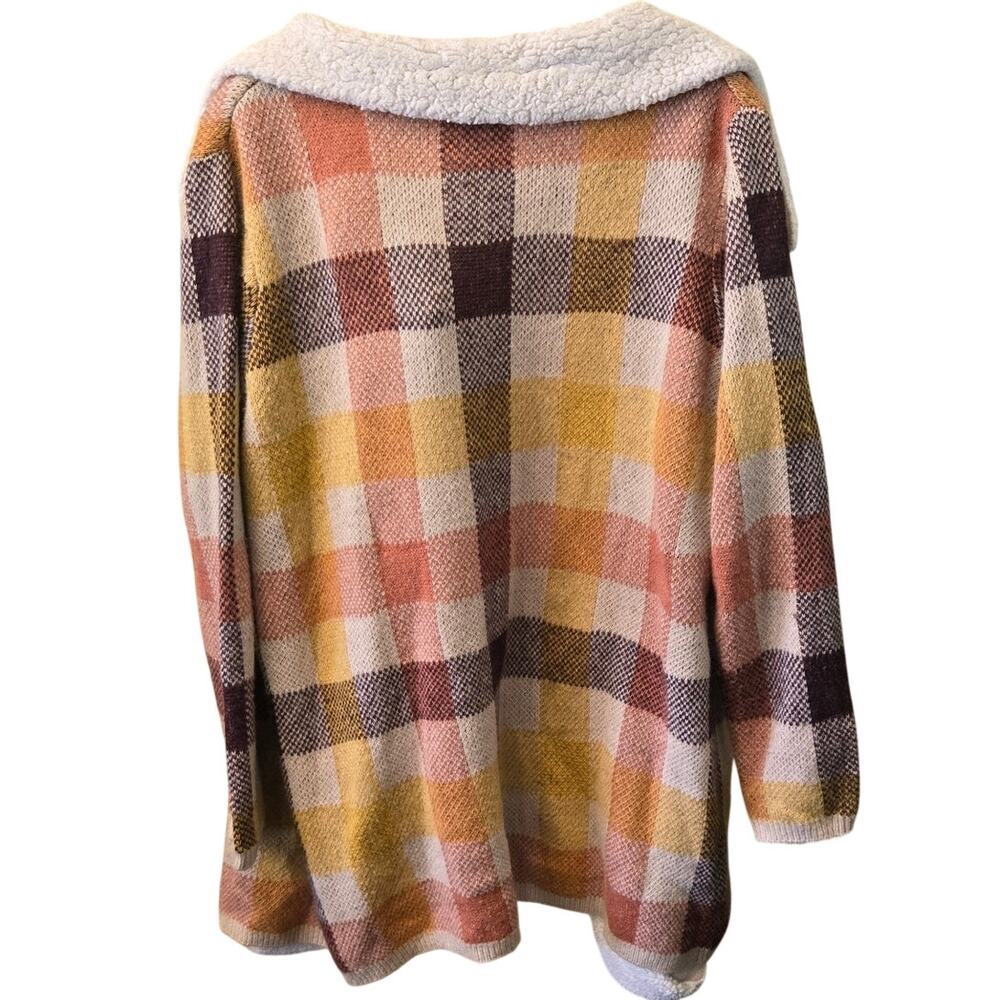 Lety & Me 1X Fleece Collar Brown Plaid Cardigan/Jacket [0271] - Picture 3 of 10